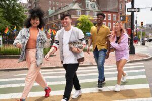 Friends walking in New York photo