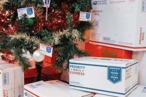 Packages under christmas tree for holidays